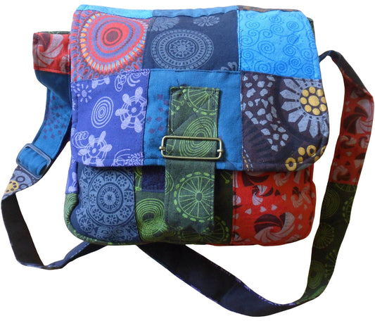 Multi-colour patchwork squares fully lined shoulder bag with zip & hook/loop fastenings. 3 pockets & adjustable shoulder strap.