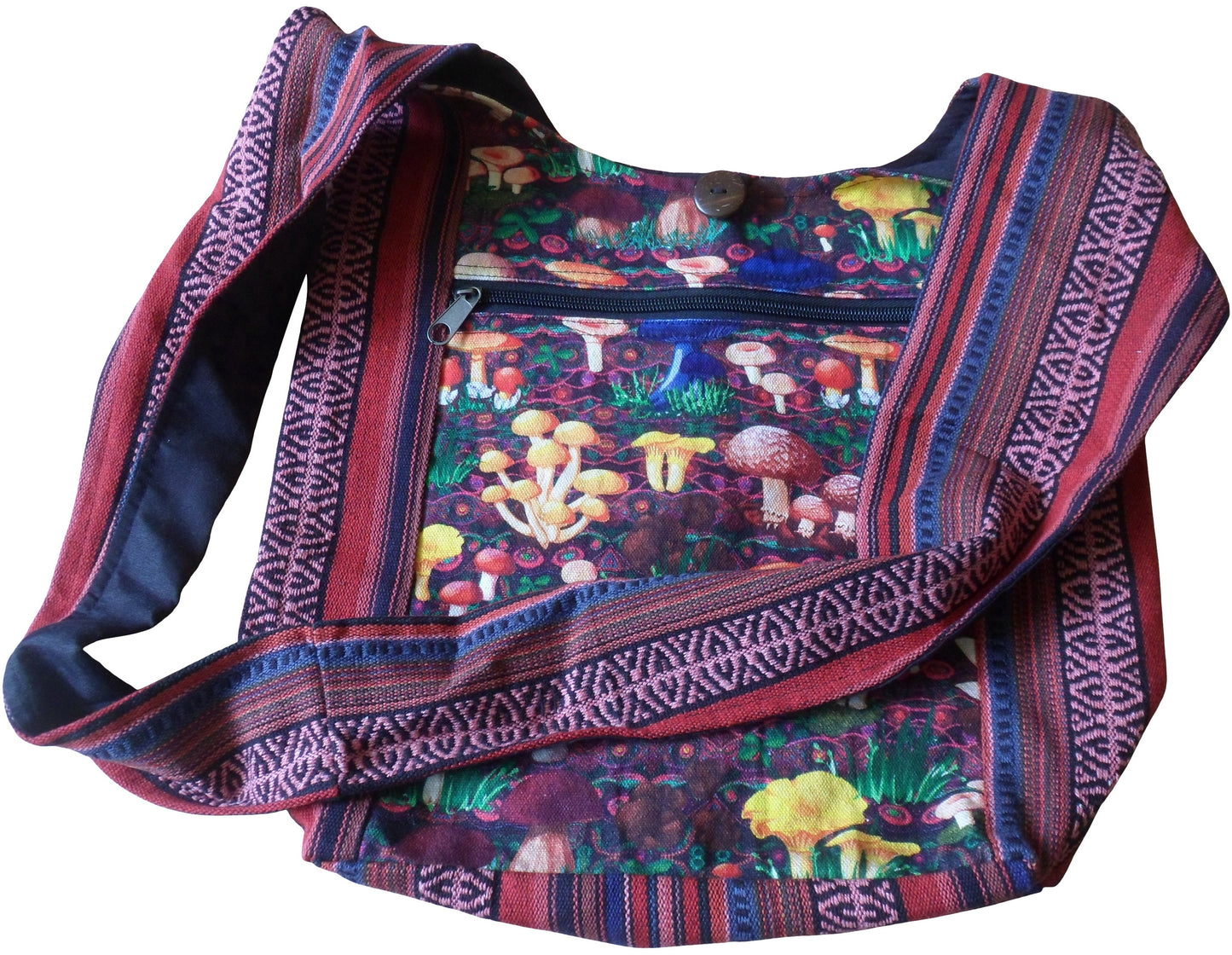 Fair Trade Cotton Mushroom Print Boho Hippy Festival Shoulder Bag