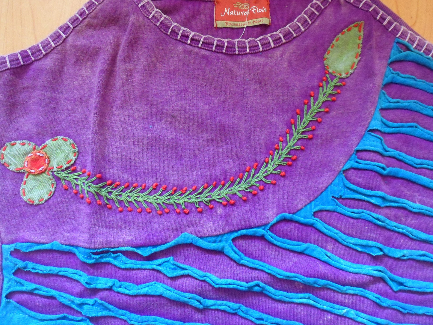 Nepalese Cotton Jersey Flower Embroidery Razor Cut Sleeveless Boho Vest/Tank Top