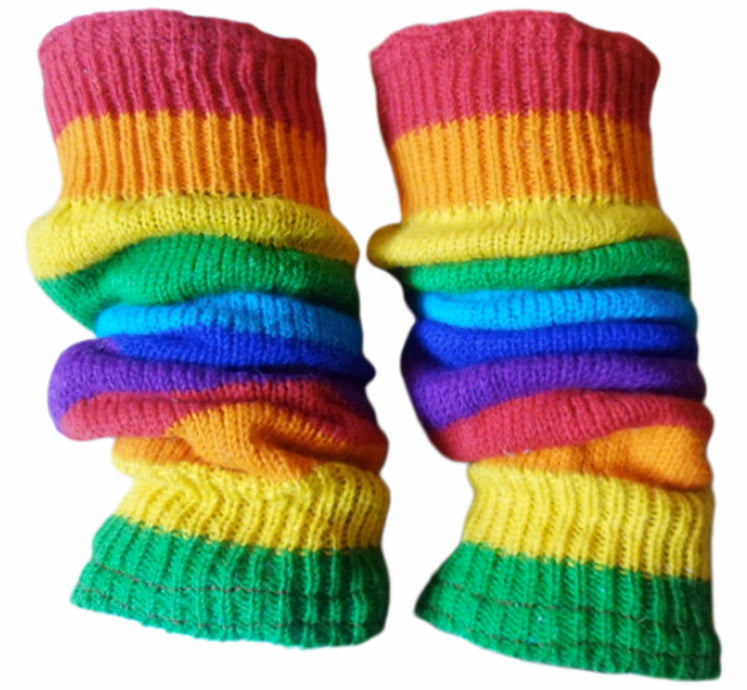 Fair Trade Wool & Fleece Lining Boho Slouch Hand Knit Leg Warmers Dance Ballet or Boot Toppers