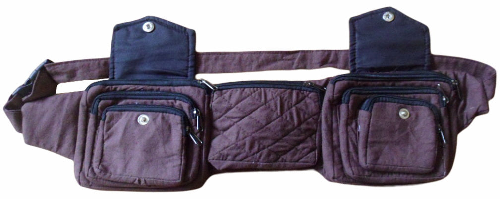 Fair Trade 8 Pocket Cotton Boho Utility Bum Bag Waist Pack Money/Travel Belt