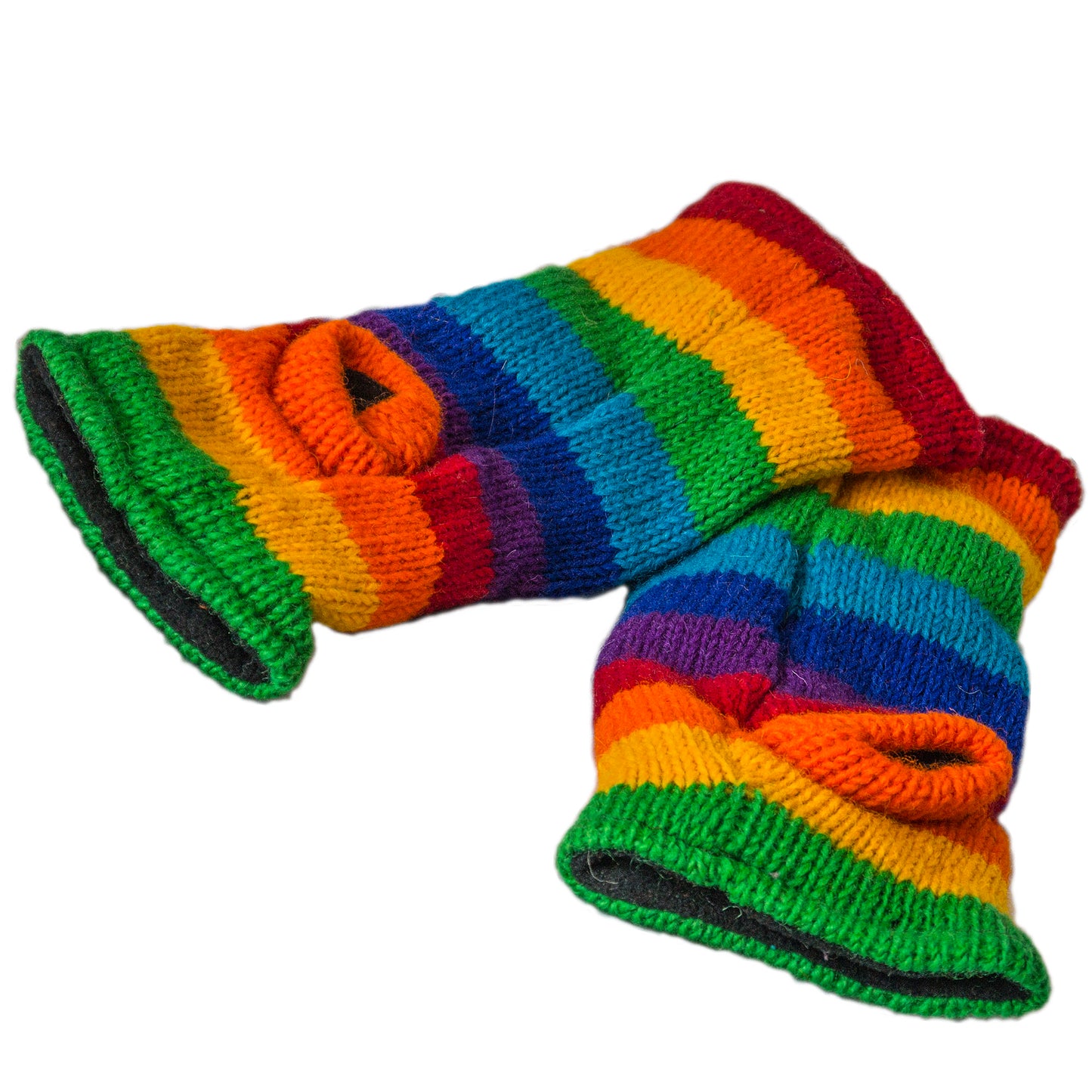 Fair Trade Wool Rainbow Fleece Lined Tube Fingerless Gloves Wrist Warmers