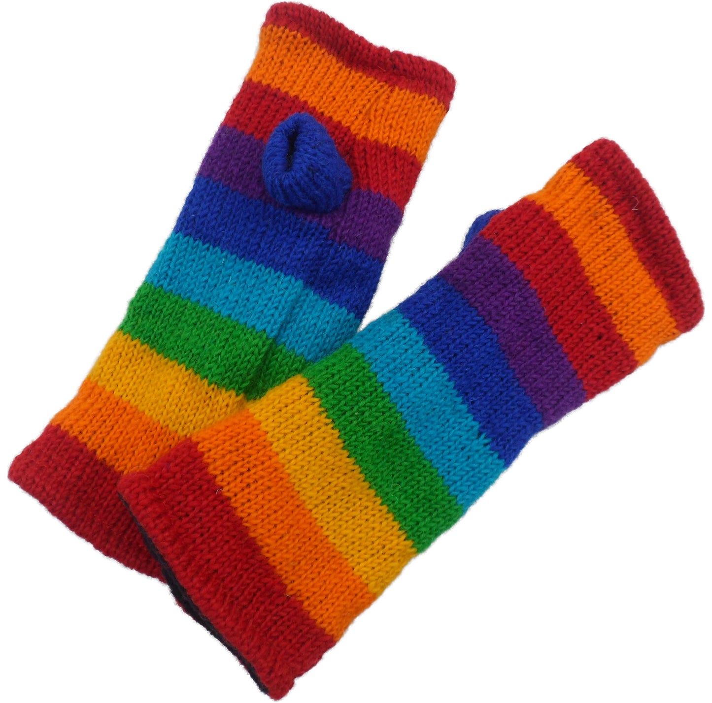 Fair Trade Wool Rainbow Fleece Lined Tube Fingerless Gloves Wrist Warmers