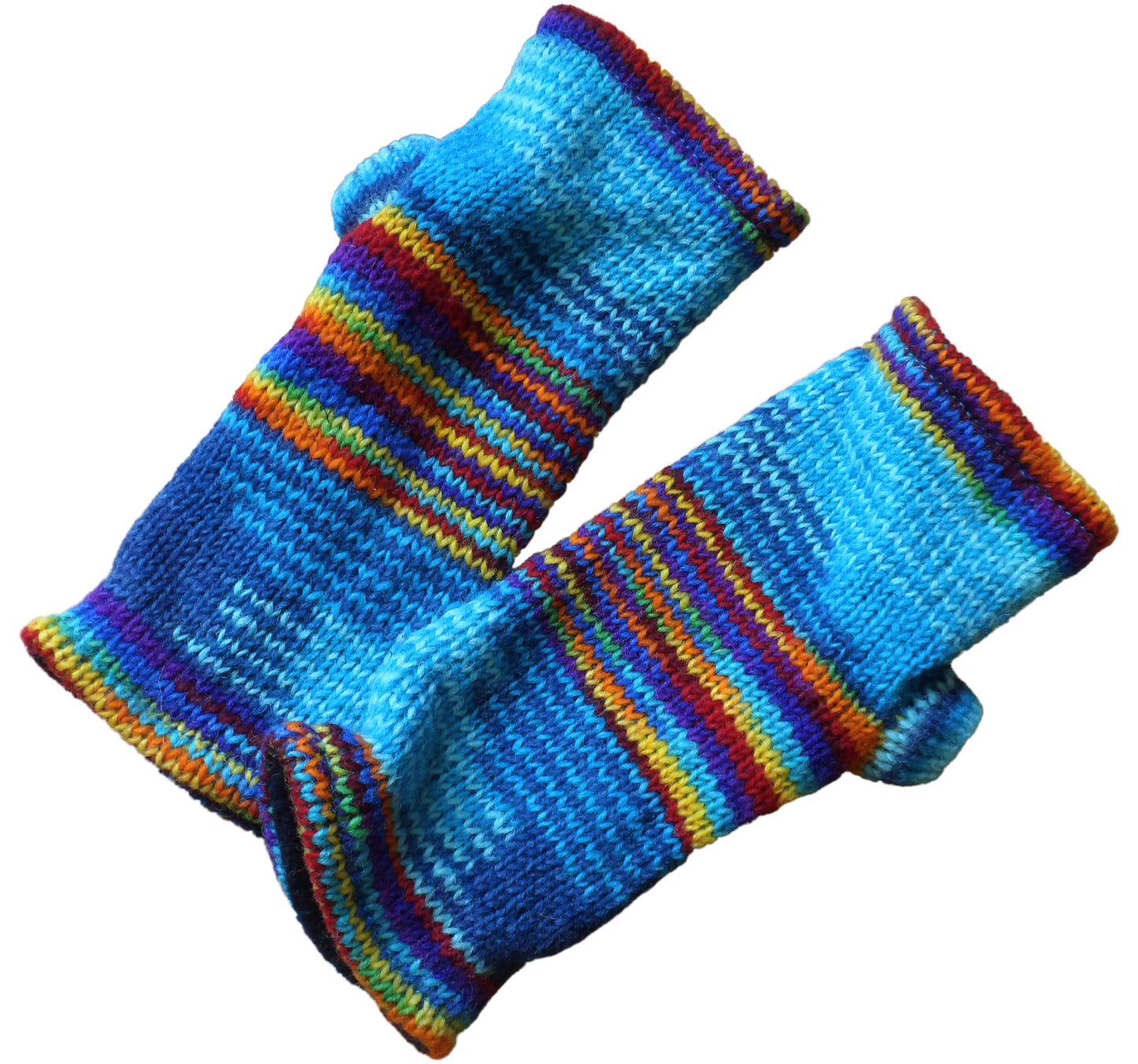 Wool Rainbow Mix Fleece Lined Hippy Boho Tube Fingerless Gloves Wrist Warmers