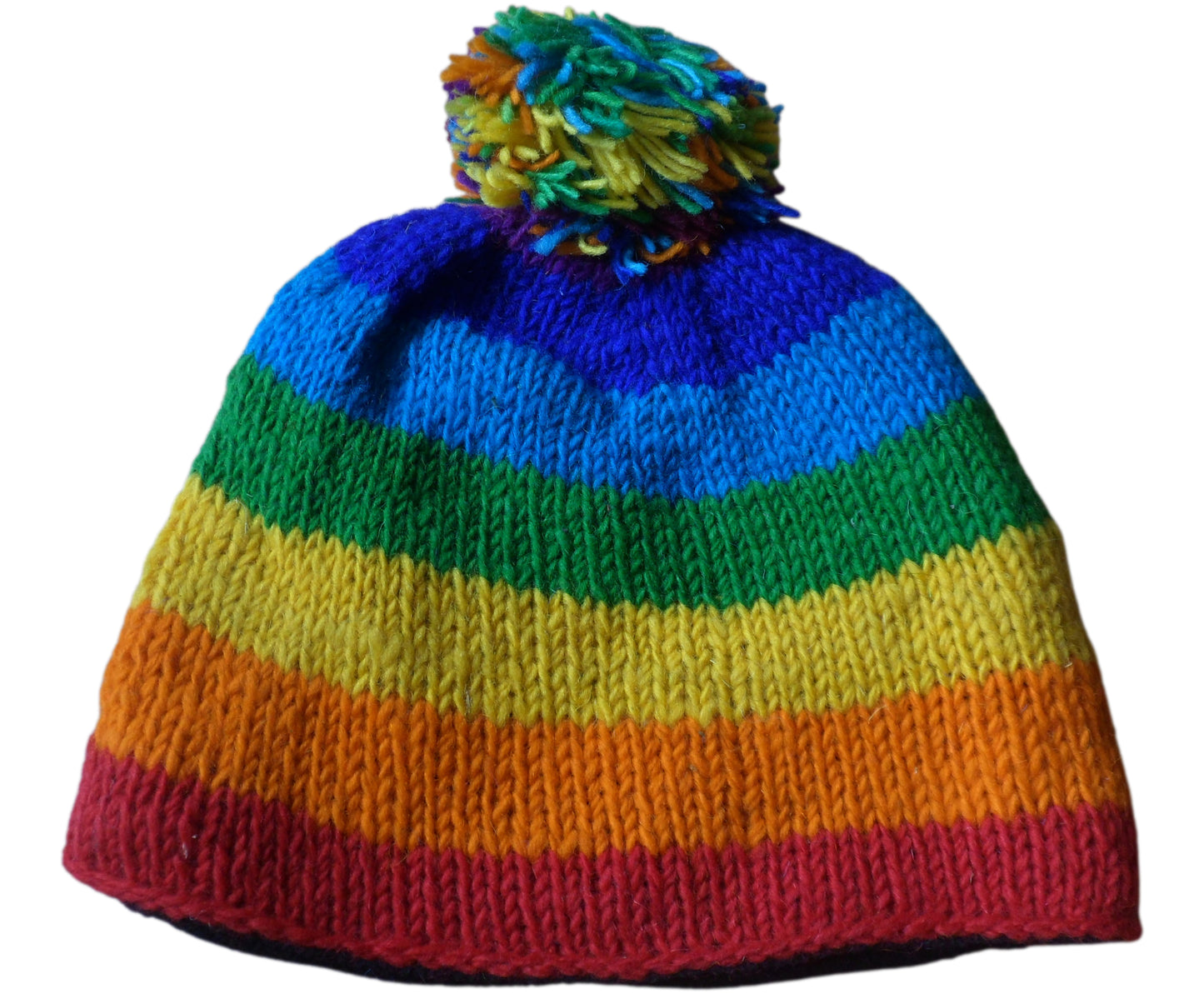 Fair Trade Fleece Lined Rainbow Stripe Wool Hat Beanie Skate Hippy Boho Festival
