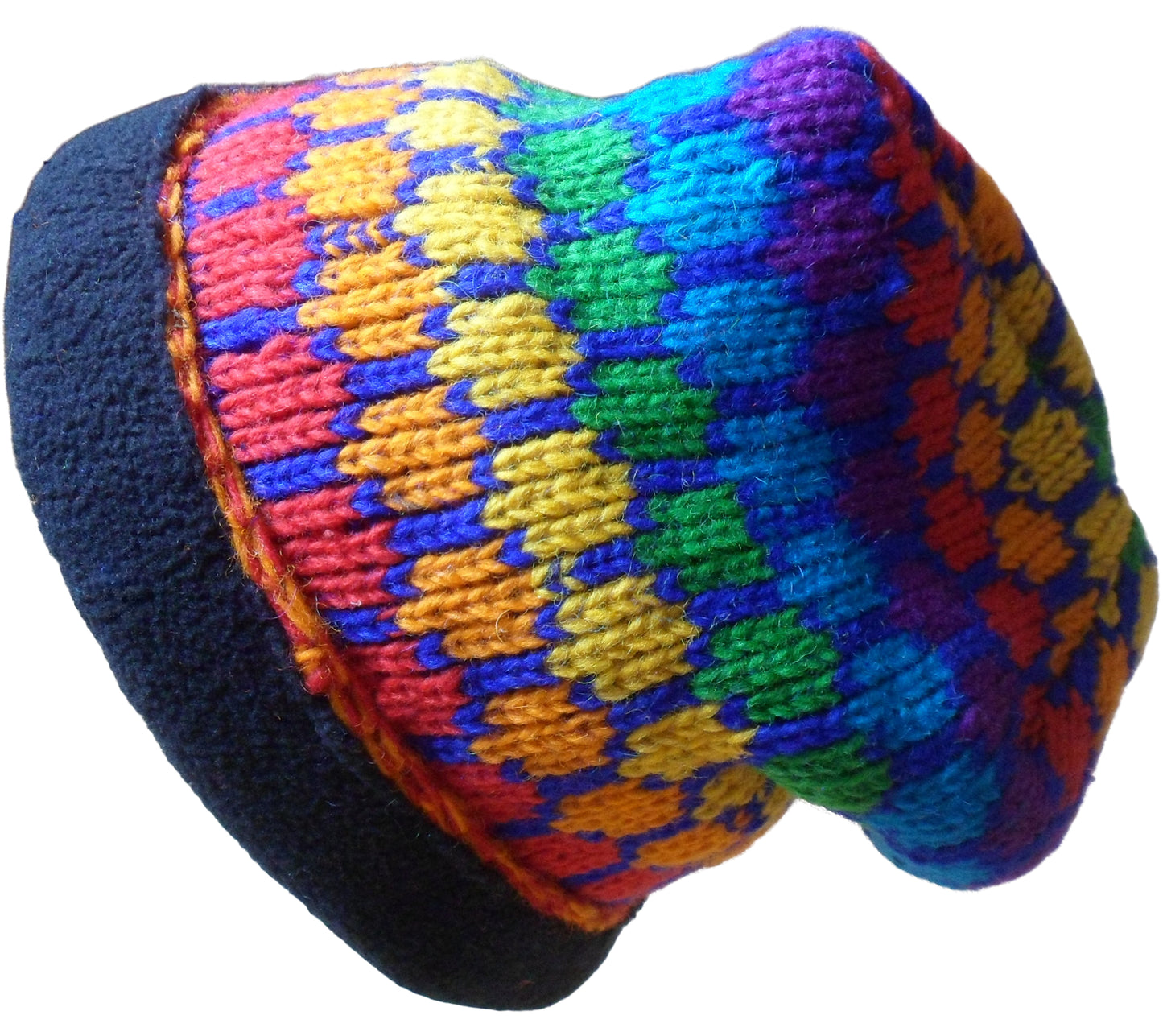 Fair Trade Fleece Lined Rainbow Wool Hat Beanie Skate Ski Hippy Boho Festival