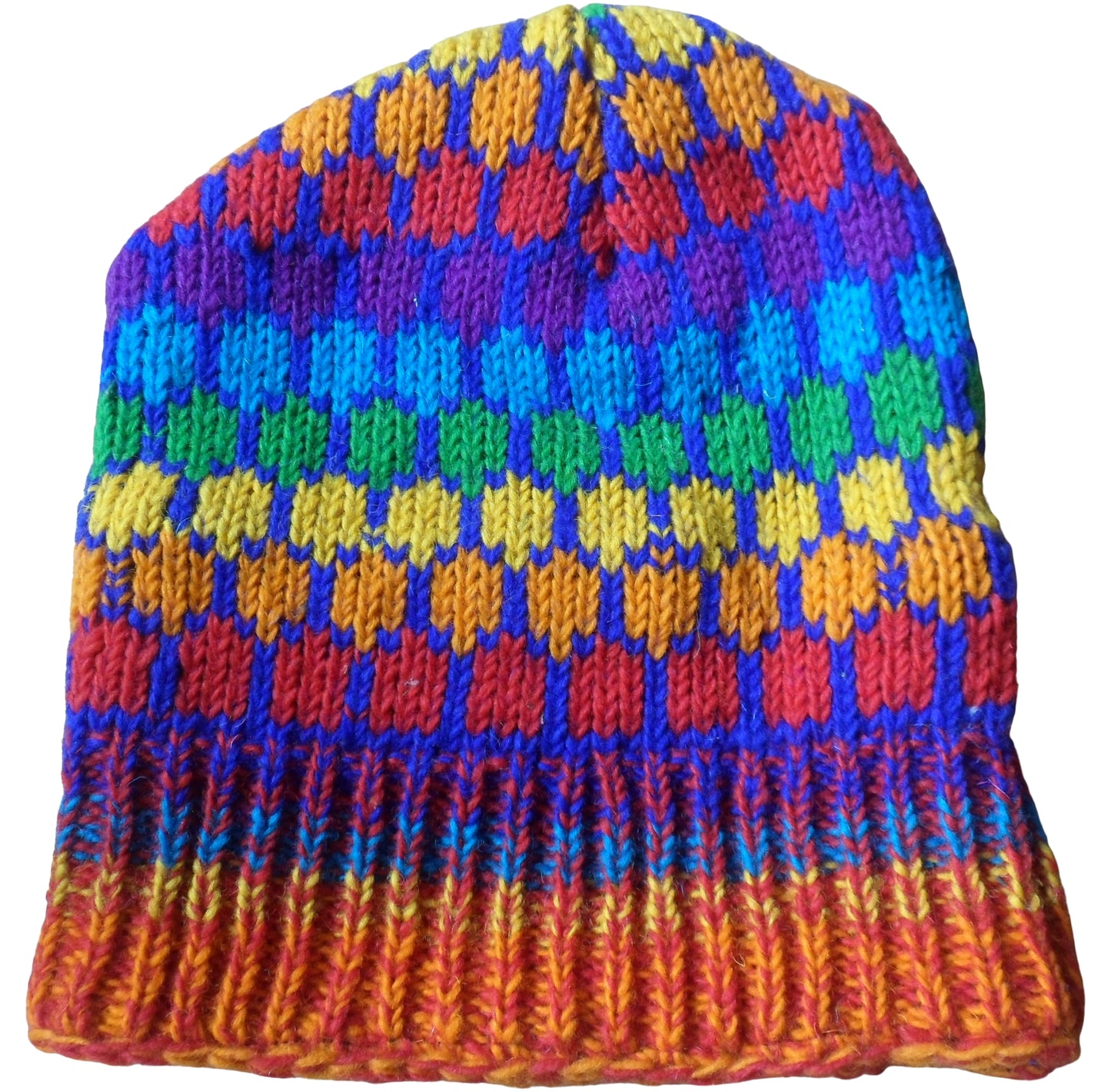 Fair Trade Fleece Lined Rainbow Wool Hat Beanie Skate Ski Hippy Boho Festival