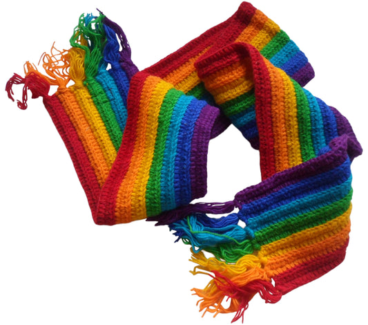 Fair Trade Nepalese Hippy Boho Rainbow Wool Festival Scarf Vertical Stripe