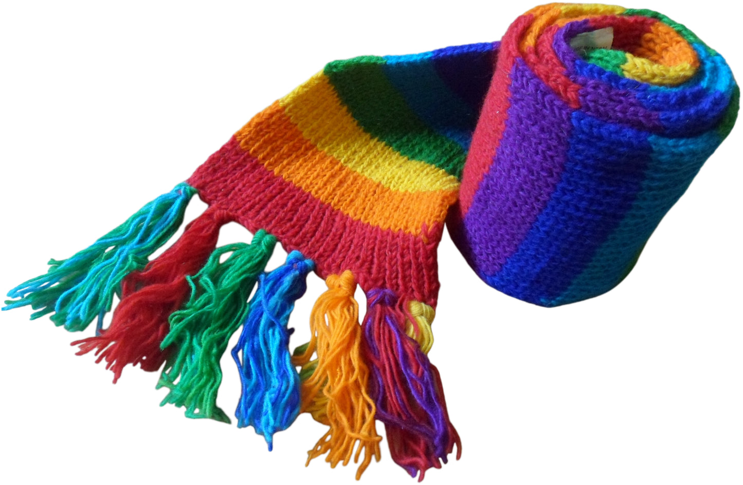 Fair Trade Nepalese Hippy Boho Rainbow Wool Striped Festival Scarf